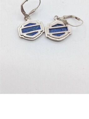 Harley-Davidson Silver Earrings with Blue Inlay